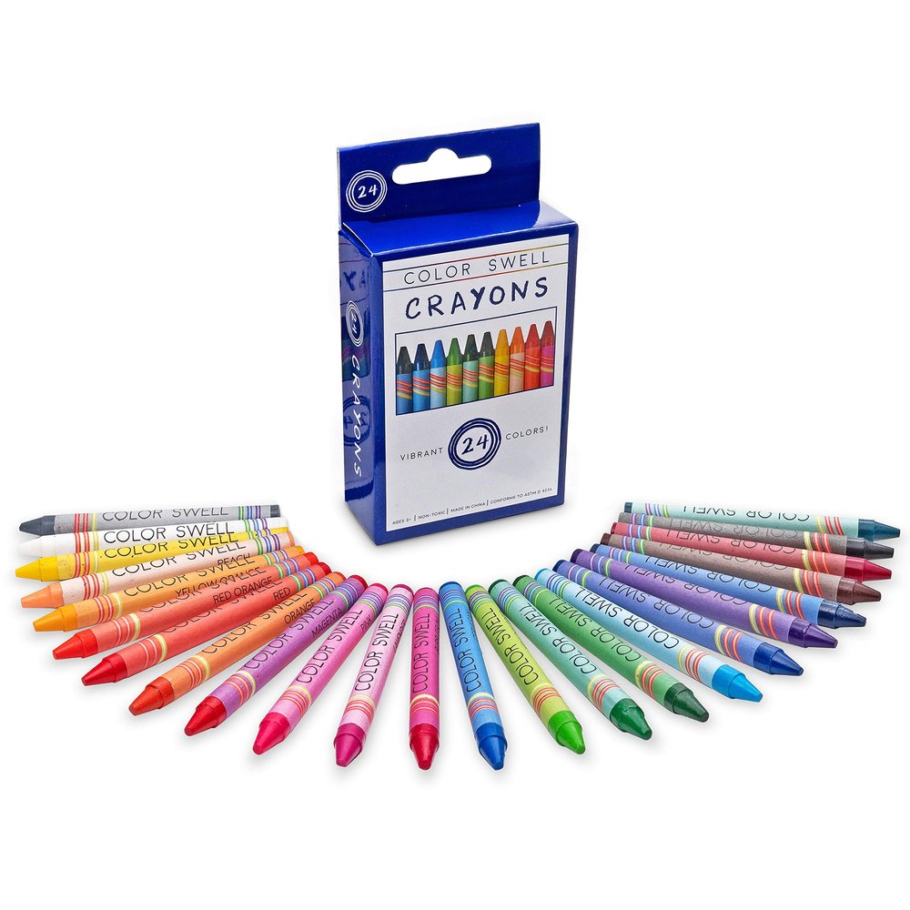 Color Swell 24-Pack Crayons Non-Toxic, Ideal for Kids, Students, Adults, and Classroom Activities