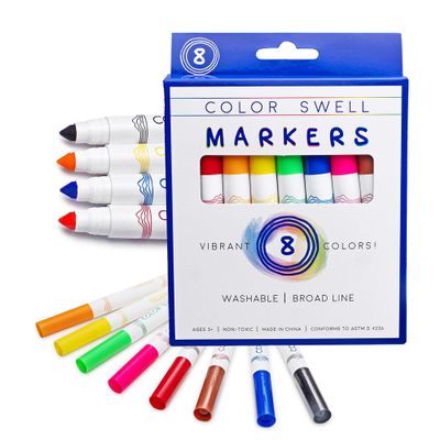 Color Swell 8-Pack Broad Line Markers Washable, Non-Toxic, Ideal for Kids, Students, Adults, and Classroom Activities