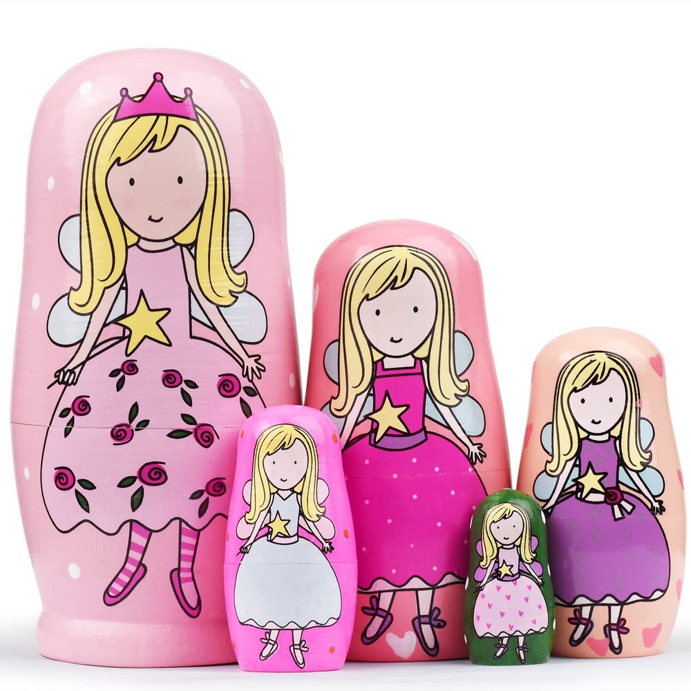 GRPSKCOS Nesting Dolls Valentines Day Gifts for Kids Birthday Cute Angel Girls Stacking Russian Matryoshka Dolls Toys Set of 5(02 Angel)