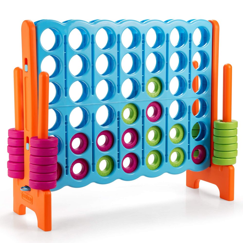 COSTWAY Jumbo 4-to-Score Giant Game Set, 4 in A Row for Kids and Adults, 3.5FT Tall Indoor, Outdoor Set with 42 Jumbo Rings & Quick-Release Slider, Ideal for Holiday Party, Family, Baby Blue
