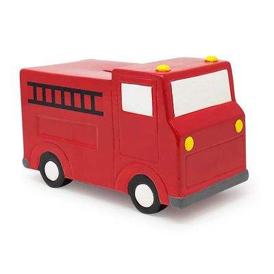 Isaac Jacobs Ceramic Red Fire Truck Coin Bank, Vehicle Money Bank Home Dcor, Piggy Bank Gift for Kids, Teens, and Adults (Red Fire Truck)