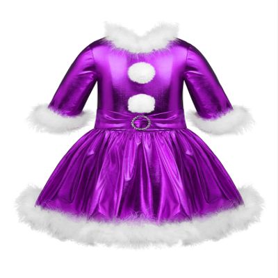 Agoky Kids Girls Christmas Dance Costume Shiny Glossy Metallic Tutu Skirt Jazz Modern Dance Ice Skating Dress Up Purple 14