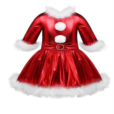 Agoky Kids Girls Christmas Dance Costume Shiny Glossy Metallic Tutu Skirt Jazz Modern Dance Ice Skating Dress Up Red 12