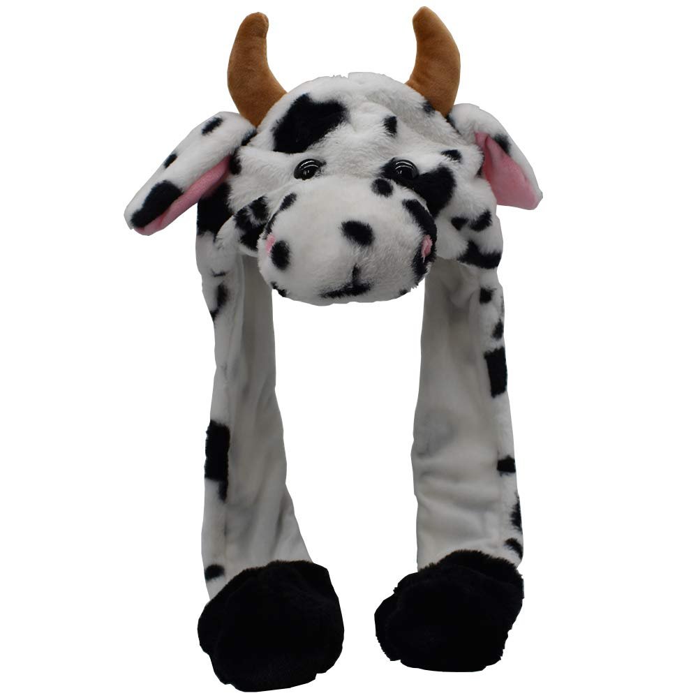 JOYHY Kids Adults Plush Hat Ear Moving Ear Flap Hat with Paw Cow
