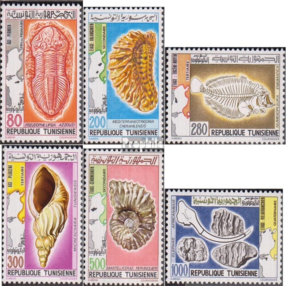 Tunisia 1029-1034 (Complete.Issue.) unmounted Mint/Never hinged ** MNH 1982 Fossils (Stamps for Collectors) Minerals/Fossils/Jewelry/Watches