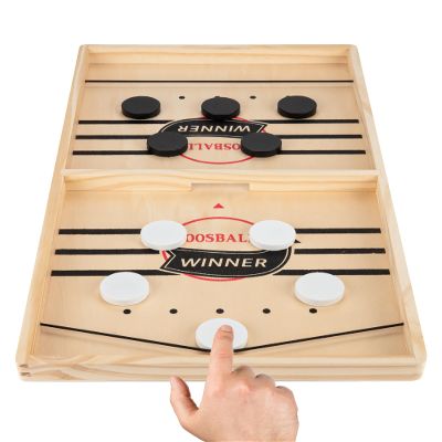 Fast Sling Puck Game - Wooden Hockey Table Board Game with Spare Parts | Indoor 2 Player Tabletop Fast-Paced Slingshot Battle for Adults, Kids & Family Night or Friends Party | Large Size