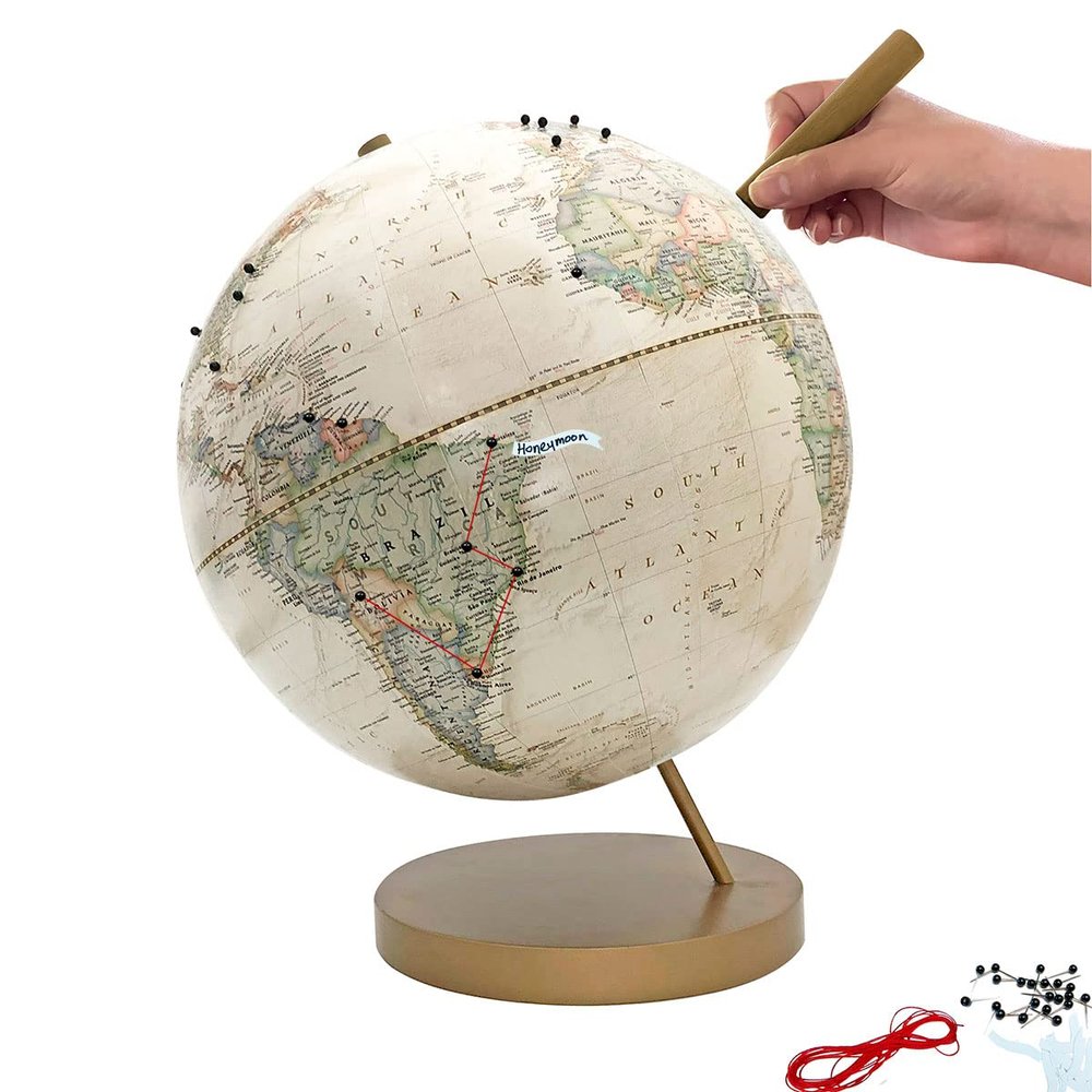 Classic Push Pin Globe Ivory with Pins for Tracking World Travels
