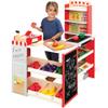 Best Choice Products Pretend Play Grocery Store Wooden Supermarket Toy Set for Kids w/Play Food, Chalkboard, Cash Register, Working Conveyor - Red view 1