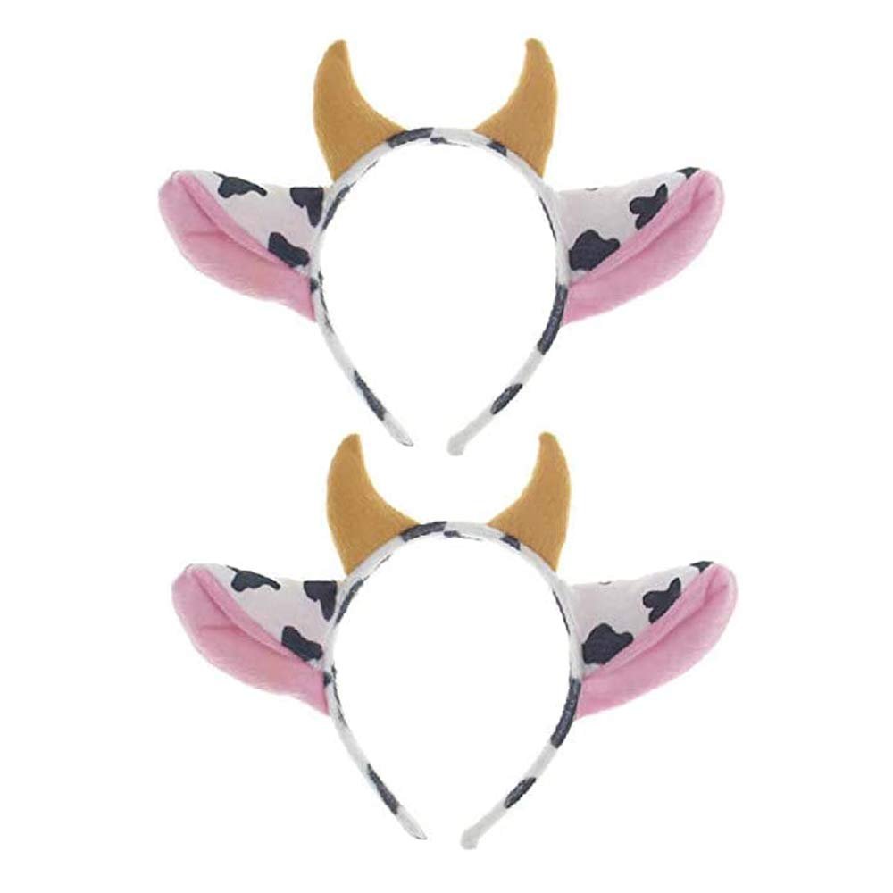 Aiffort 2Pcs Funny Cow Headband Cow Ears and Horns Design Headband Hair Accessiores for Halloween Christmas Party Show Performance