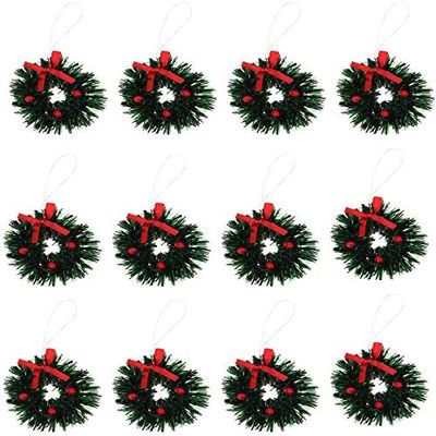Aiffort 12pcs Funny Mini Christmas Wreaths for 1/12 Dollhouse Christmas Crafts Door Dcor