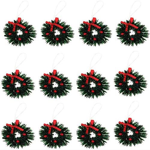 Aiffort 12pcs Funny Mini Christmas Wreaths for 1/12 Dollhouse Christmas Crafts Door Dcor