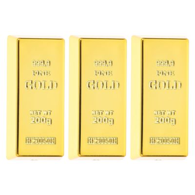 BESTOYARD 3pcs Fake Gold Bar Replica Golden Brick Bullion Bar Decorations Realistic Gold Brick Prop Movie Prop Novelty Gift Joke, 6cm
