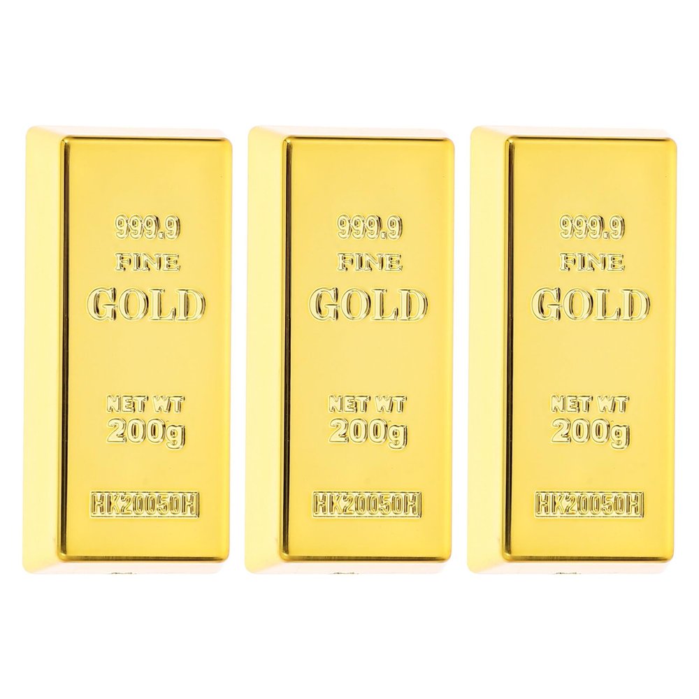 BESTOYARD 3pcs Fake Gold Bar Replica Golden Brick Bullion Bar Decorations Realistic Gold Brick Prop Movie Prop Novelty Gift Joke, 6cm
