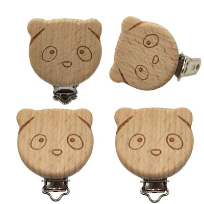 Arakierst 10pcs Natural Beech Wood Pacifier Animal Clips Grasping Suspender Chain Holder Clips for Babies DIY Wooden Teething Accessories (Bear 10pcs)