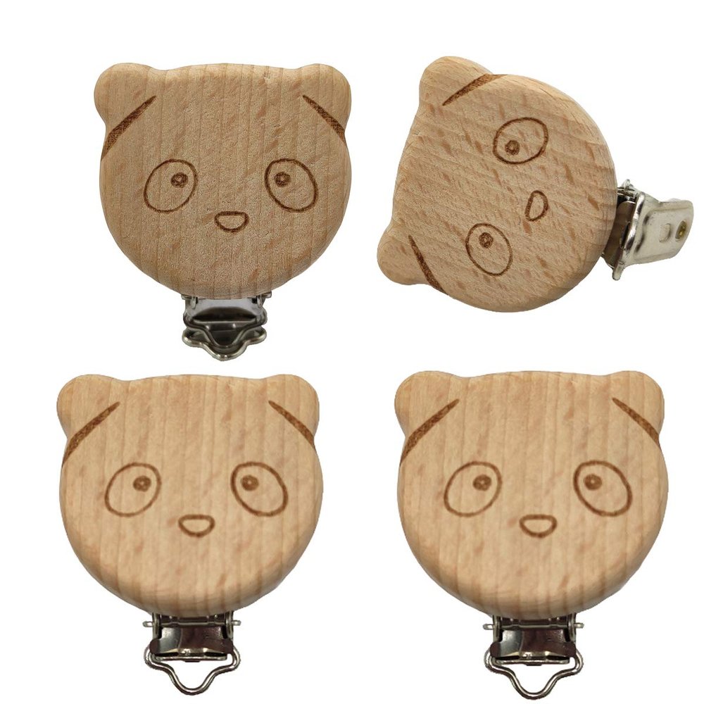 Arakierst 10pcs Natural Beech Wood Pacifier Animal Clips Grasping Suspender Chain Holder Clips for Babies DIY Wooden Teething Accessories (Bear 10pcs)
