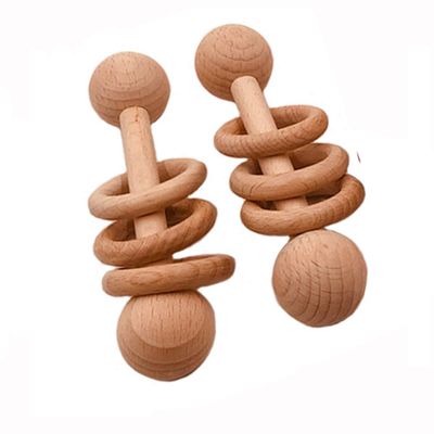 Arakierst 2pcs Beech Wood Ring Toy Chew Wood Beads Gym Montessori Toys Wooden Educational Ring Rattle (Rattle 2pcs)