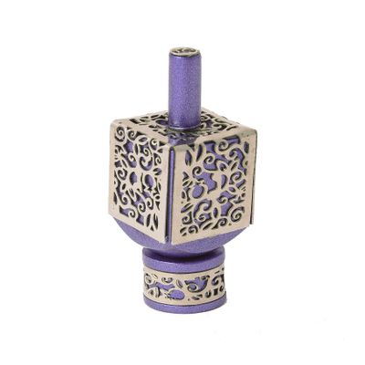 Yair Emanuel Decorative Dreidel with Stand | Pomegranates Cutout Design | Hanukkah Gift Jewish Decorations (Purple, Small)