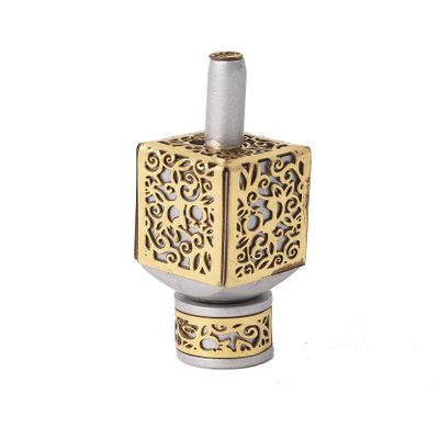 Yair Emanuel Decorative Dreidel with Stand | Pomegranates Cutout Design | Hanukkah Gift Jewish Decorations (Brass, Small)