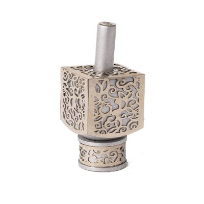 Yair Emanuel Decorative Dreidel with Stand | Pomegranates Cutout Design | Hanukkah Gift Jewish Decorations (Silver, Small)