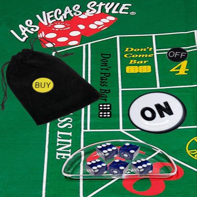 Cyber-Deals Craps Starter Kit Sets, Featuring Authentic Las Vegas Casino Table-Played Dice with Clear Acrylic Dice Boat (Planet Hollywood (Blue Polished))