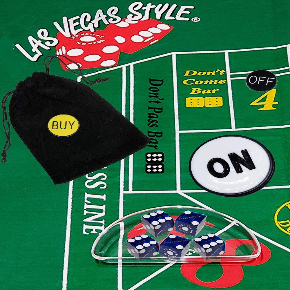 Cyber-Deals Craps Starter Kit Sets, Featuring Authentic Las Vegas Casino Table-Played Dice with Clear Acrylic Dice Boat (Planet Hollywood (Blue Polished))