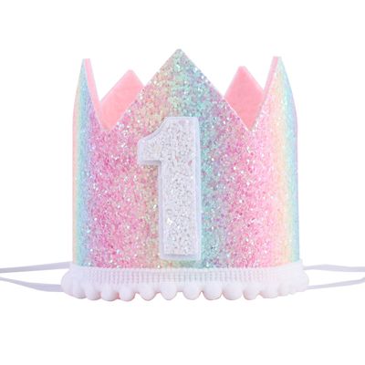 1st Birthday Rainbow Crown - Photo Props for Baby's First Birthday, Mini Pastel Rainbow Party Decorations