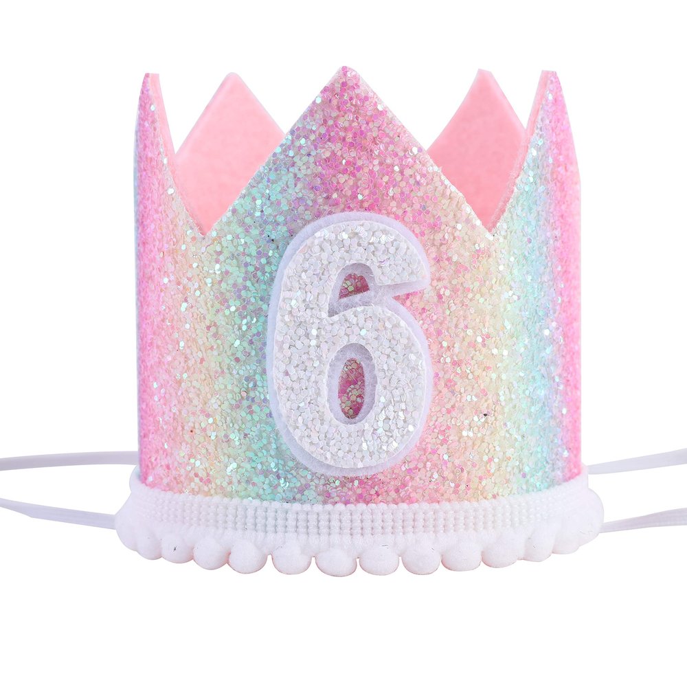 6th Birthday Rainbow Birthday Crown Hat - Photo Props, Mini Crown Party Decorations