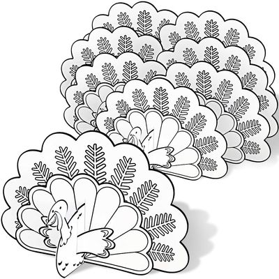 Color Your Own 3D Turkey Decoration Set - 7.50" x 12.75" (8-Pack) - Customizable Paper Craft Kit for Kids & Families