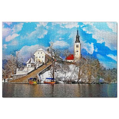 Slovenia Jigsaw Puzzle 1000 Piece Bled Island Slovenia Puzzle Game Artwork Travel Souvenir Wooden