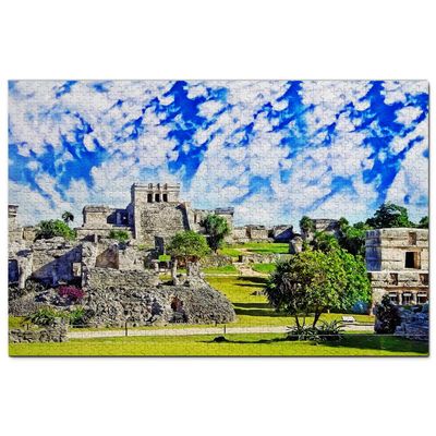 Mexico Jigsaw Puzzle 1000 Piece Mexico Tulum Mayan Ruins Cancun Puzzle Game Artwork Travel Souvenir Wooden