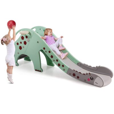 BABY JOY Toddler Slide, Kids Large Slide Play Climber Set with Long Slipping Slope, Basketball Hoop and Ball, Enclosed Steps, Easy Assemble Indoor Outdoor Backyard Freestanding Slides for Kids Age 1-8