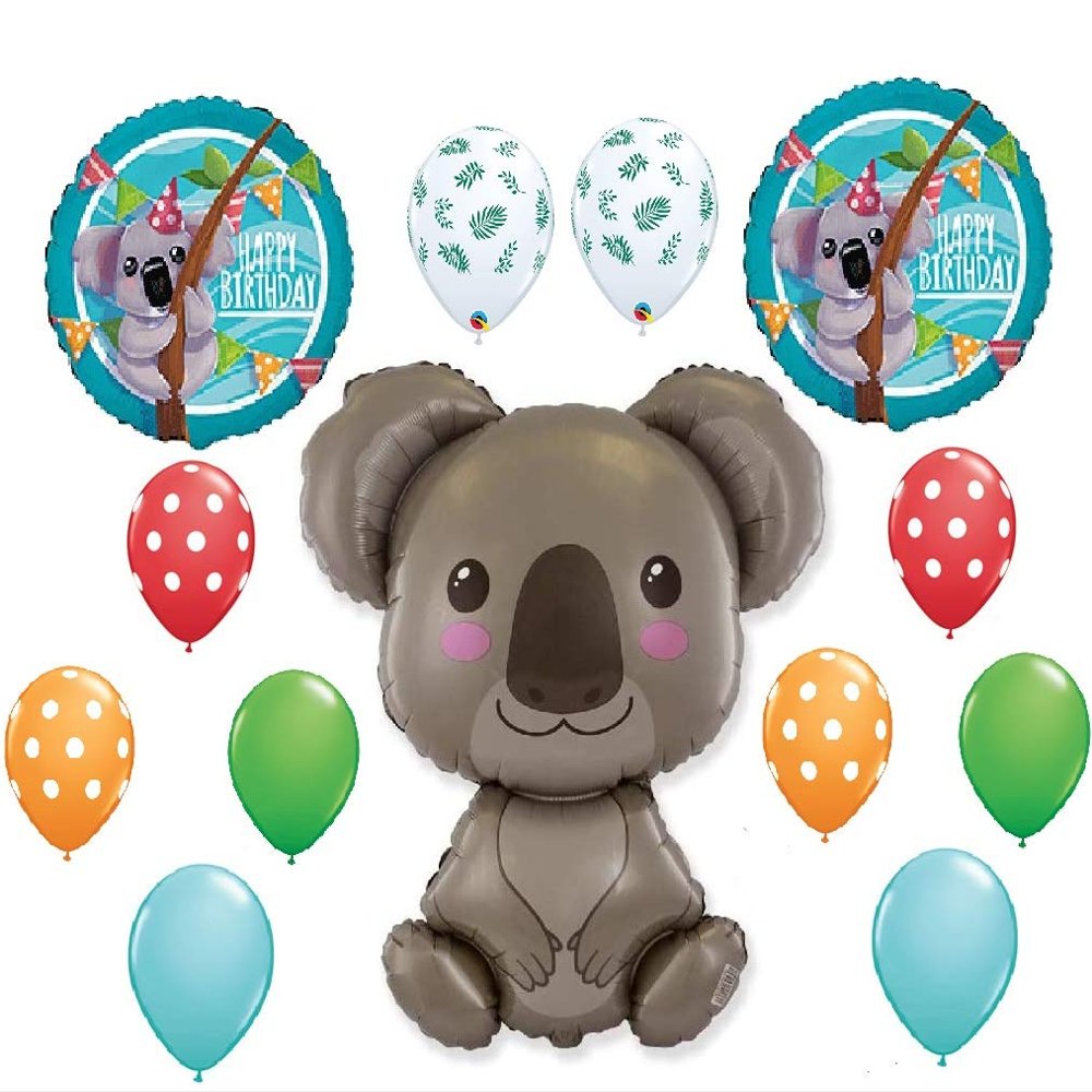 13pc new party BALLOONS baby KOALA BEAR birthday AUSTRALIA new zealand jungle animal safari FAVORS decor eucalyptus