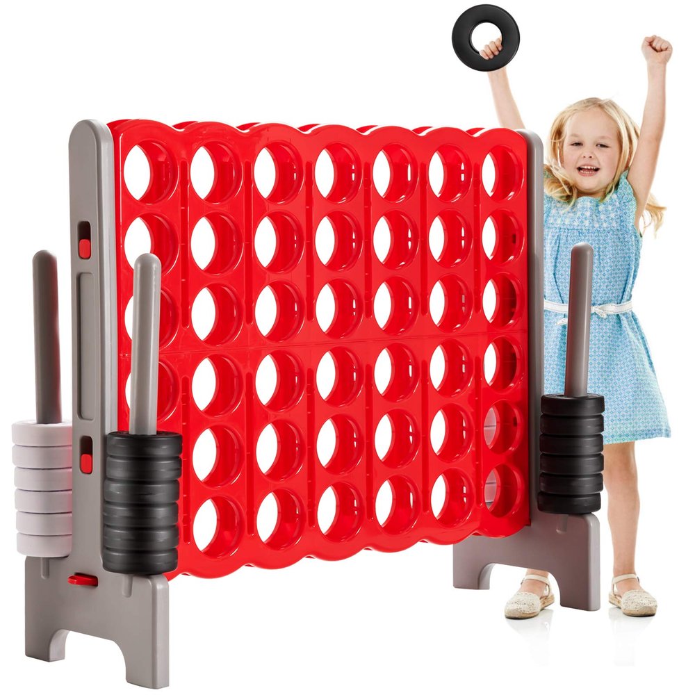 Costzon Giant 4-in-A-Row, Jumbo 4-to-Score Giant Game Set for Kids & Adults, Indoor Outdoor Yard Connect Game, 3.5FT Tall with 42 Jumbo Rings & Quick-Release Slider, Perfect for Family & Party Games