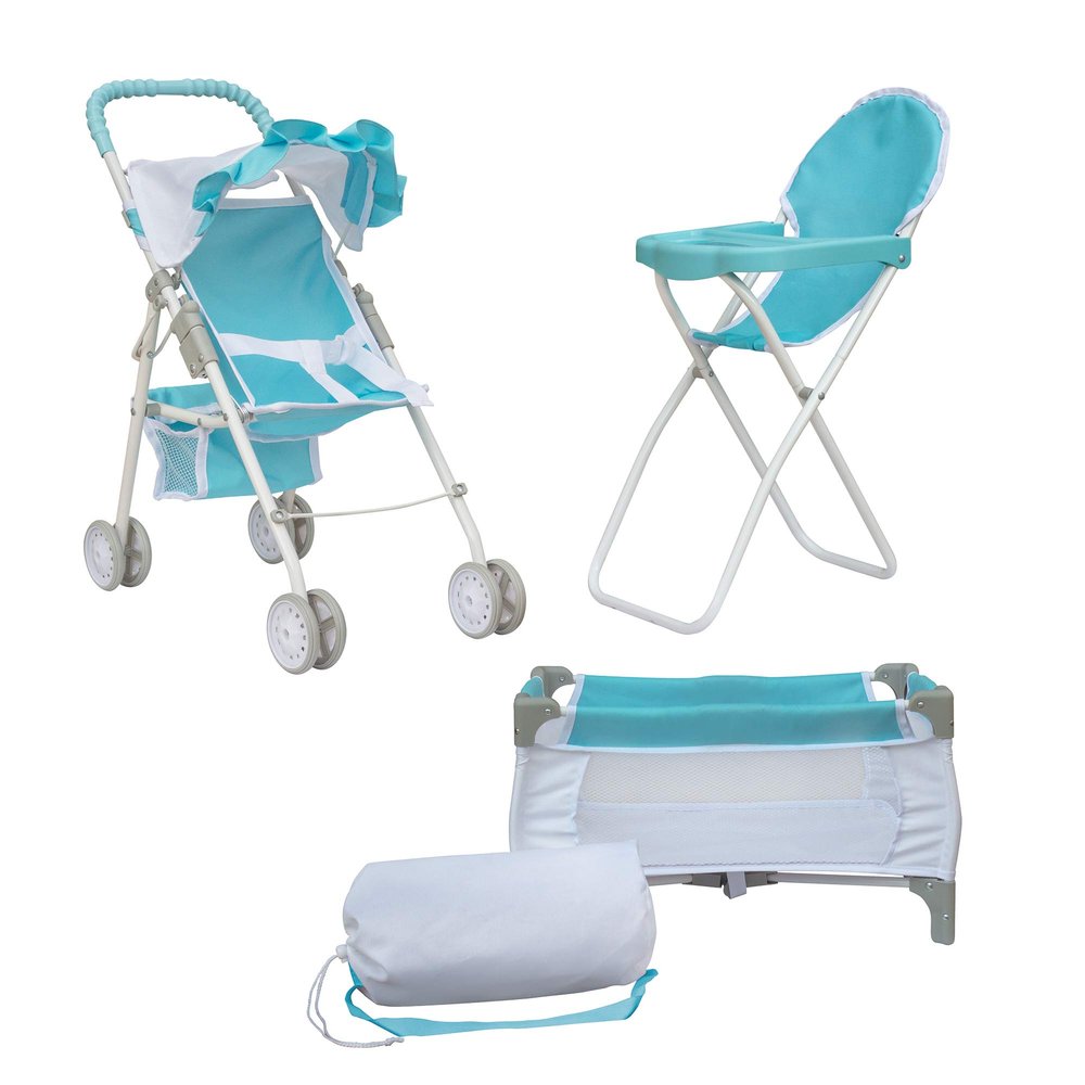 Olivia's Little World 3-in-1 Baby Doll Nursery Set, Blue/White