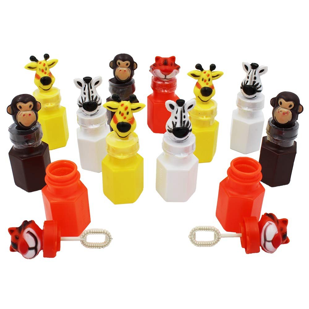 Animal Safari Zoo Bubbles, Includes Bubble Wand - Pack of 12 Hexagon Jungle Bubble Bottles Party Favors, 3" Bottle Themed Birthday Party Favors, Goody Bag Toys for Kids