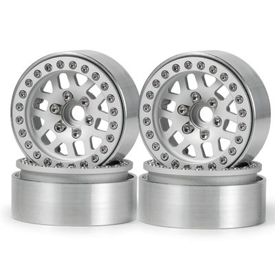 4Pcs Alloy 1.9" Beadlock Wheels Rims for 1/10 SCX10,SCX10 II,SCX10 III TRX4 90046 90026 D90 CC01 RC Crawler (Matte Silver)