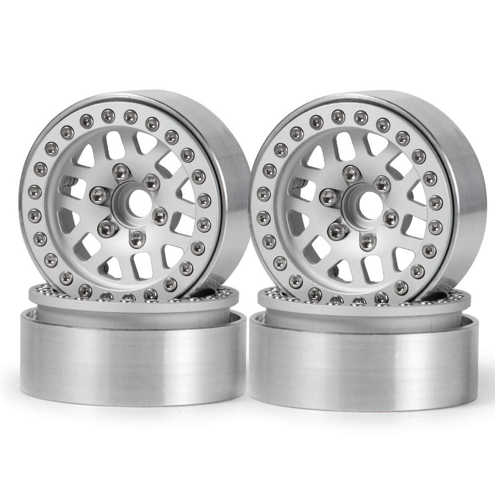 4Pcs Alloy 1.9" Beadlock Wheels Rims for 1/10 SCX10,SCX10 II,SCX10 III TRX4 90046 90026 D90 CC01 RC Crawler (Matte Silver)
