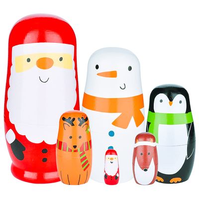 Tphon Cute Nesting Dolls Matryoshka Doll Russian Handmade Wooden Dolls Cartoon Pattern Nesting Doll Toy Stacking Doll Set for Kids Birthday