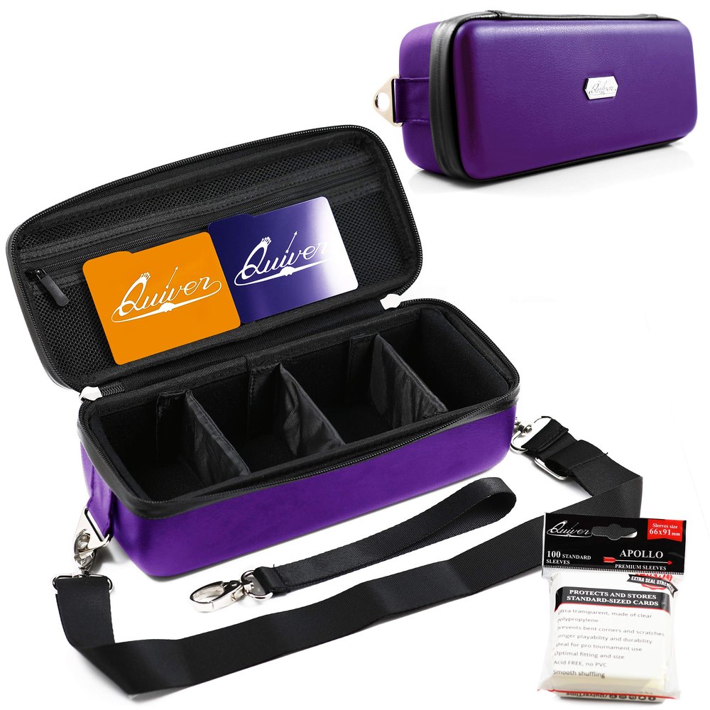 Quiver Time Purple Bolt Card Carrying Case fits Pokemon Cards and other TCG Games - Storage Bag for Playing/Trading Cards and Deck Box (Straps, Dividers & 100 Apollo Card Sleeves)