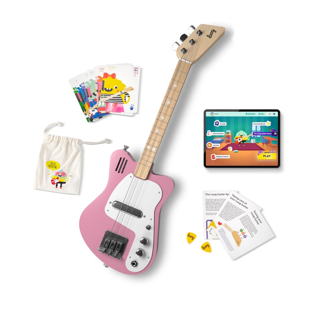 Loog Mini Electric kids Guitar for Beginners built-in Amp Ages 3+ Learning App and Lessons Included