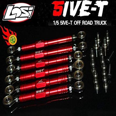GTBRacing CNC Aluminum Front Rear Suspension and Steering Turnbuckle Tie Rod Set for 1/5 RC Car Losi 5ive-t 5T Upgrade Part (Red)