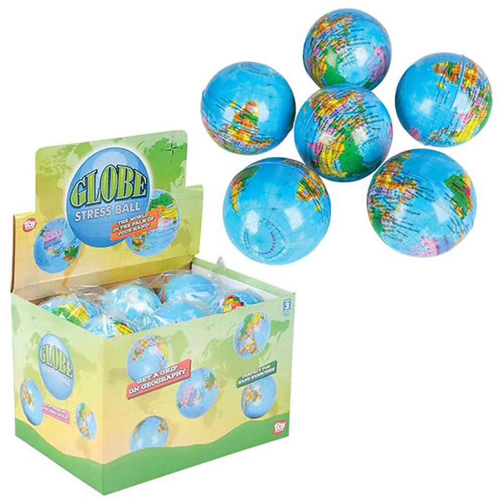 The Dreidel Company World Globe Squeeze Ball Bunch Stress Ball, Planet Soft Foam Stress & Anxiety Relief Toy, Planet Earth, 3" Inches - (Pack of 12)
