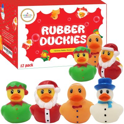 12-Pack Christmas Holiday Rubber Duck Toy Duckies for Kids, Bath Birthday Gifts Baby Showers Summer Beach and Pool Activity, 2" (12-Pack)