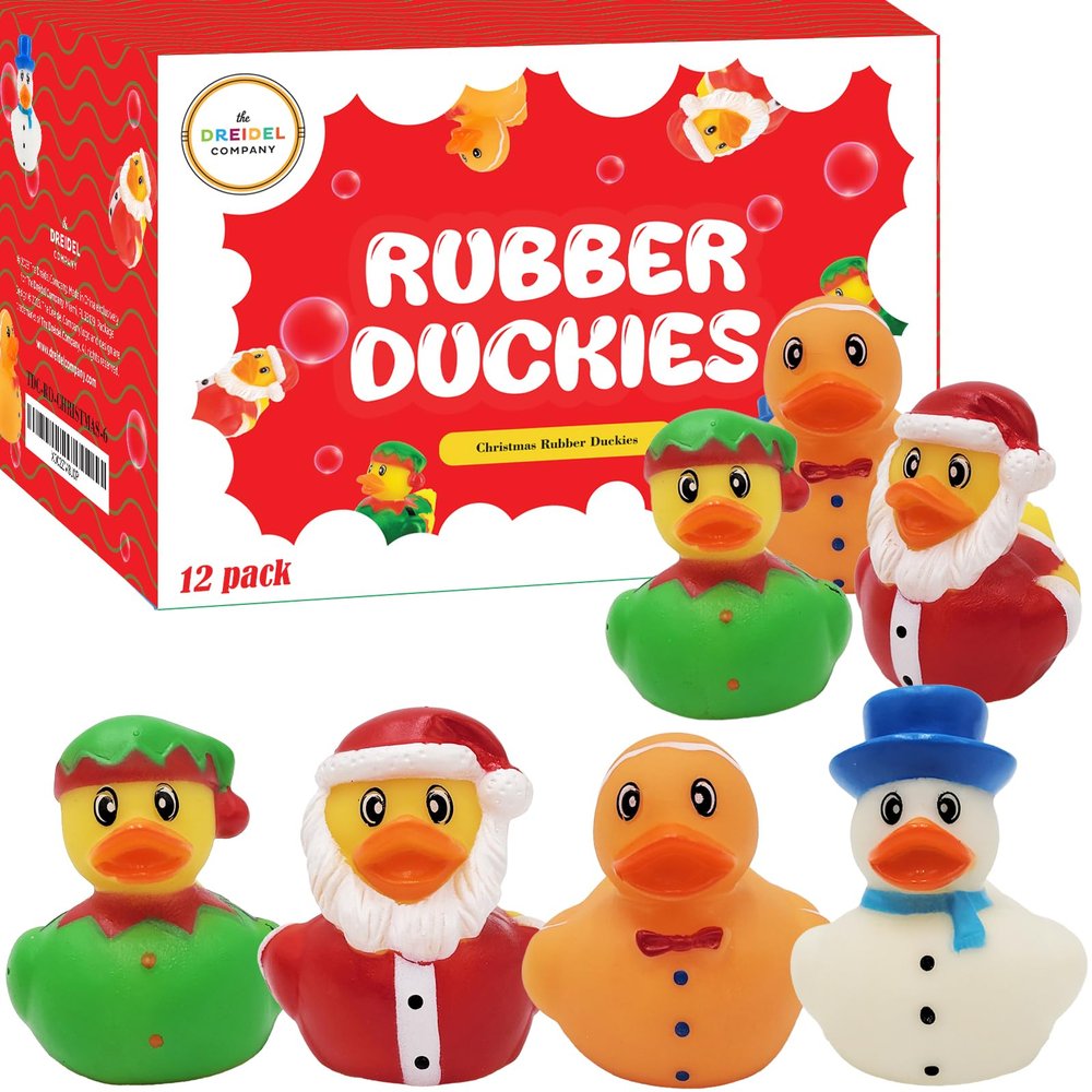 12-Pack Christmas Holiday Rubber Duck Toy Duckies for Kids, Bath Birthday Gifts Baby Showers Summer Beach and Pool Activity, 2" (12-Pack)