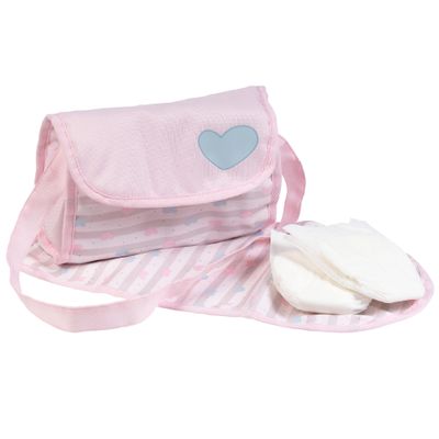 Adora Baby Doll Diaper Bag with Sturdy Straps, Includes Changing Mat and 2 Doll Diapers (Fits 13" Dolls), Birthday Gift For Ages 3+ - Classic Pastel Pink