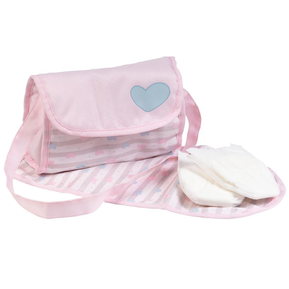 Adora Baby Doll Diaper Bag with Sturdy Straps, Includes Changing Mat and 2 Doll Diapers (Fits 13" Dolls), Birthday Gift For Ages 3+ - Classic Pastel Pink