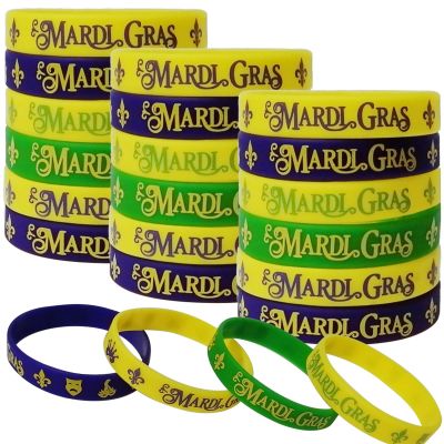 CupaPlay 60PCS Mardi Gras Party Favors Rubber Wristbands - Carnival Birthday Party Supplies Decorations Goodie Bag Stuffers Fillers Silicone Wristband