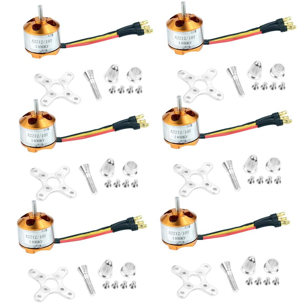 FEICHAO 6Pcs A2212 1400KV 2200KV Brushless Motor with 10T / 6T Mount for 2-3S Multicopter Remote Control Quadcopter (1400KV with 10T)