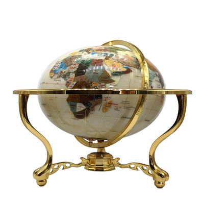 Last one on Earth! 2002 Edition Vintage Unique Art Since 1996 Pearl Swirl Table Top Gemstone World Globe with New Zinc Alloy Stand (2002 Collector Version Pearl Tripod Gold)