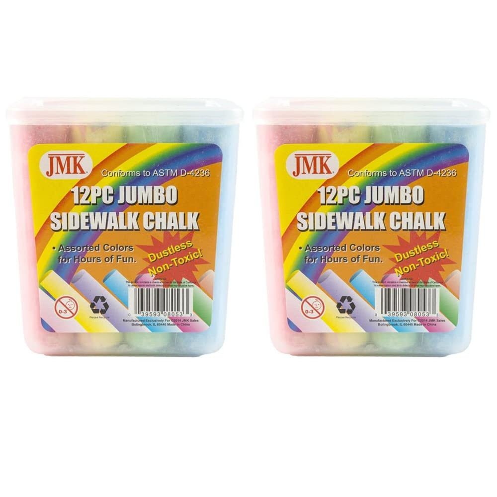 24 Jumbo Washable Chalks Sticks Set Non-Toxic Sidewalk Chalk Outdoor Playground